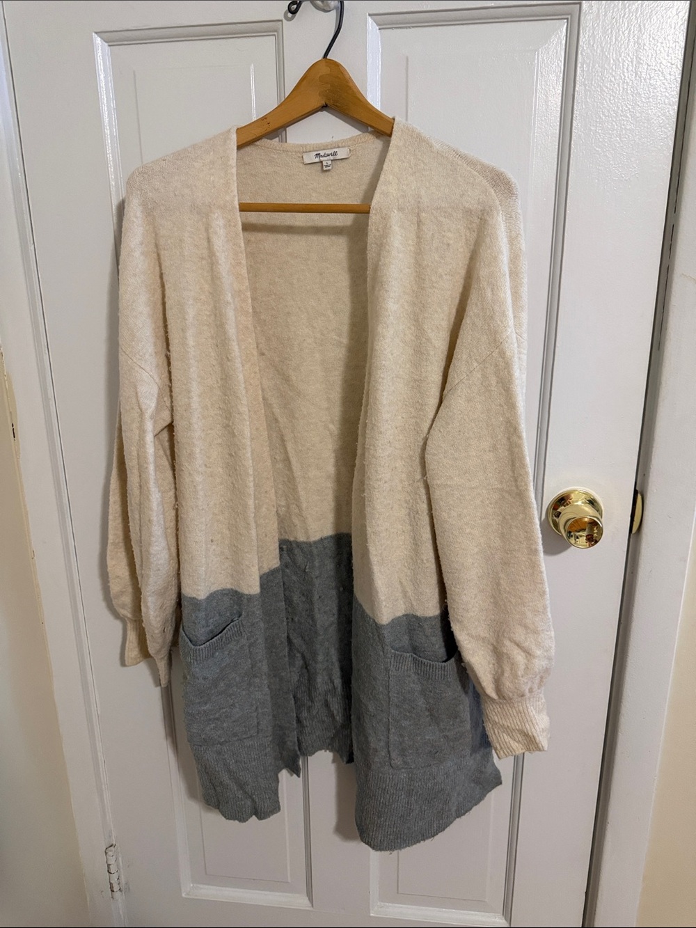 Madewell Two-Tone Open Cardigan Sweater - Cream & Gray